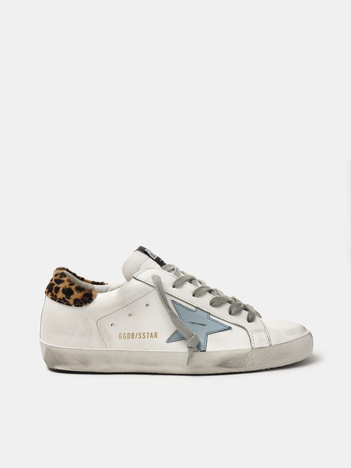 Super-Star sneakers in leather with leopard print heel tab