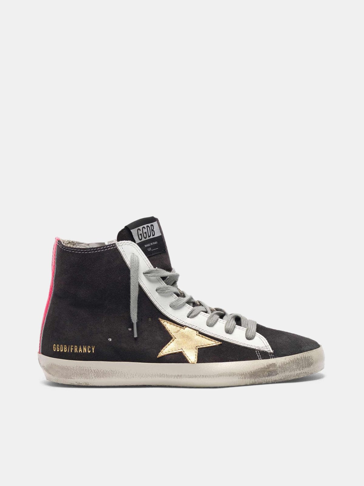 Francy sneakers in suede with gold star and fuchsia insert on the back