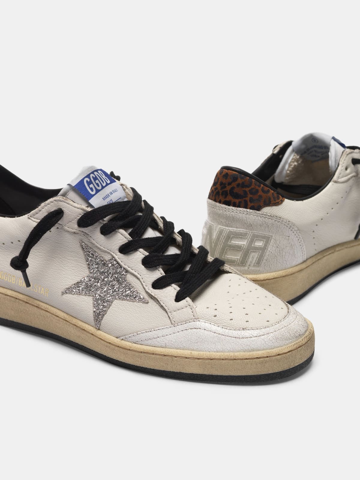 Ball Star sneakers with glittery star and leopard-print heel tab