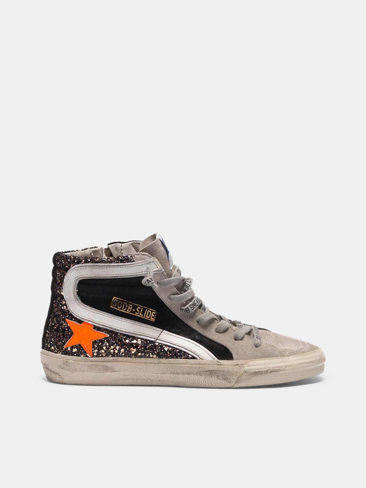 Slide sneakers in suede with glittery insert