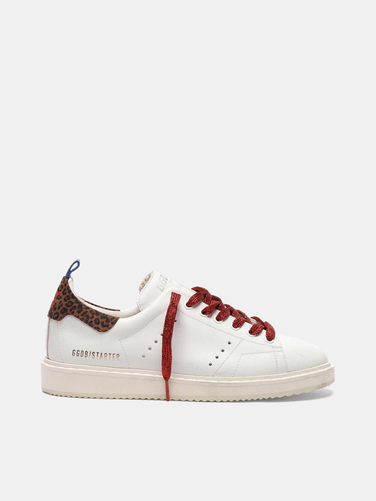 Starter sneakers in leather with leopard-print heel tab