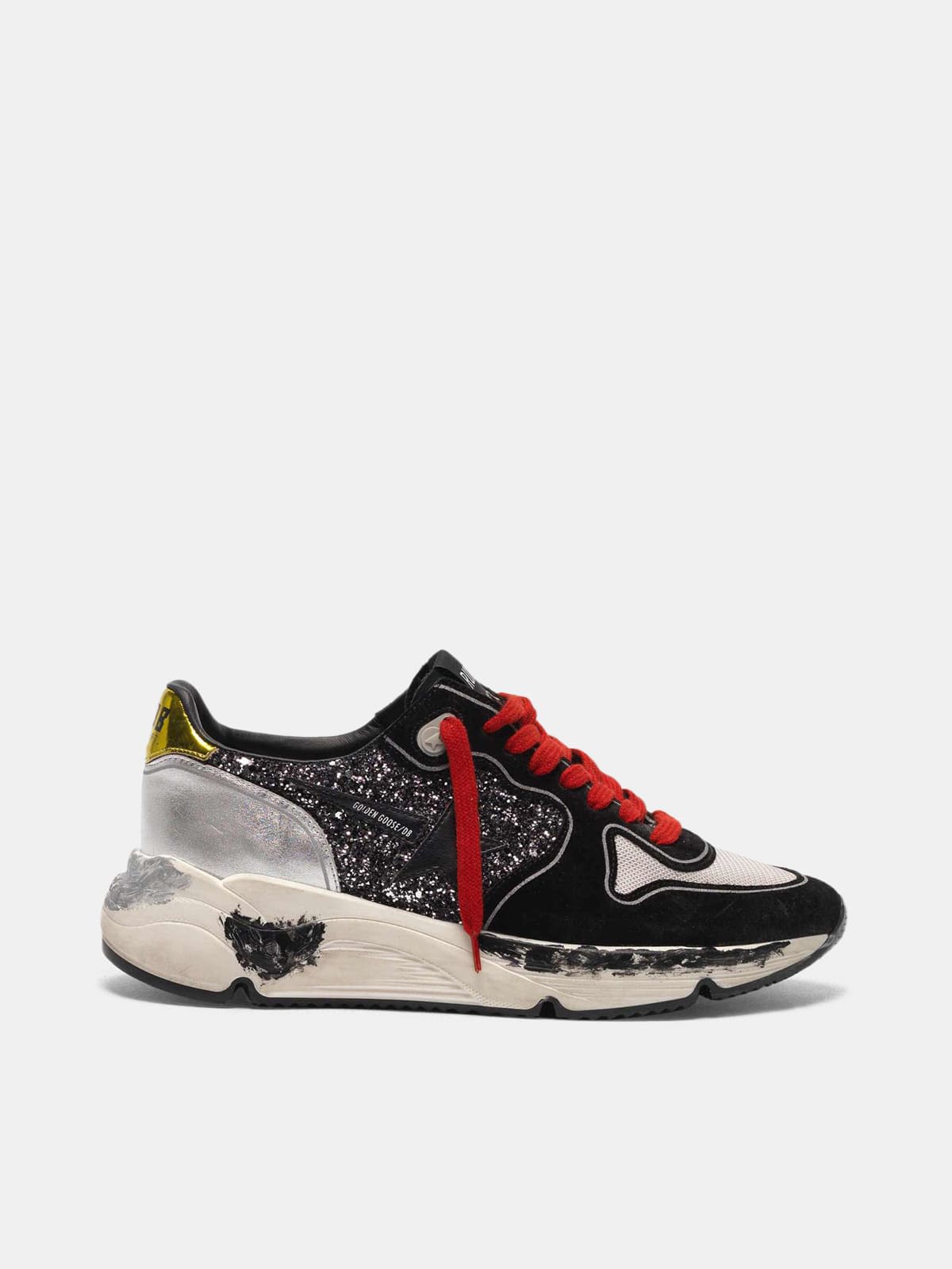 Running Sole sneakers with glitter, laminated leather and red laces