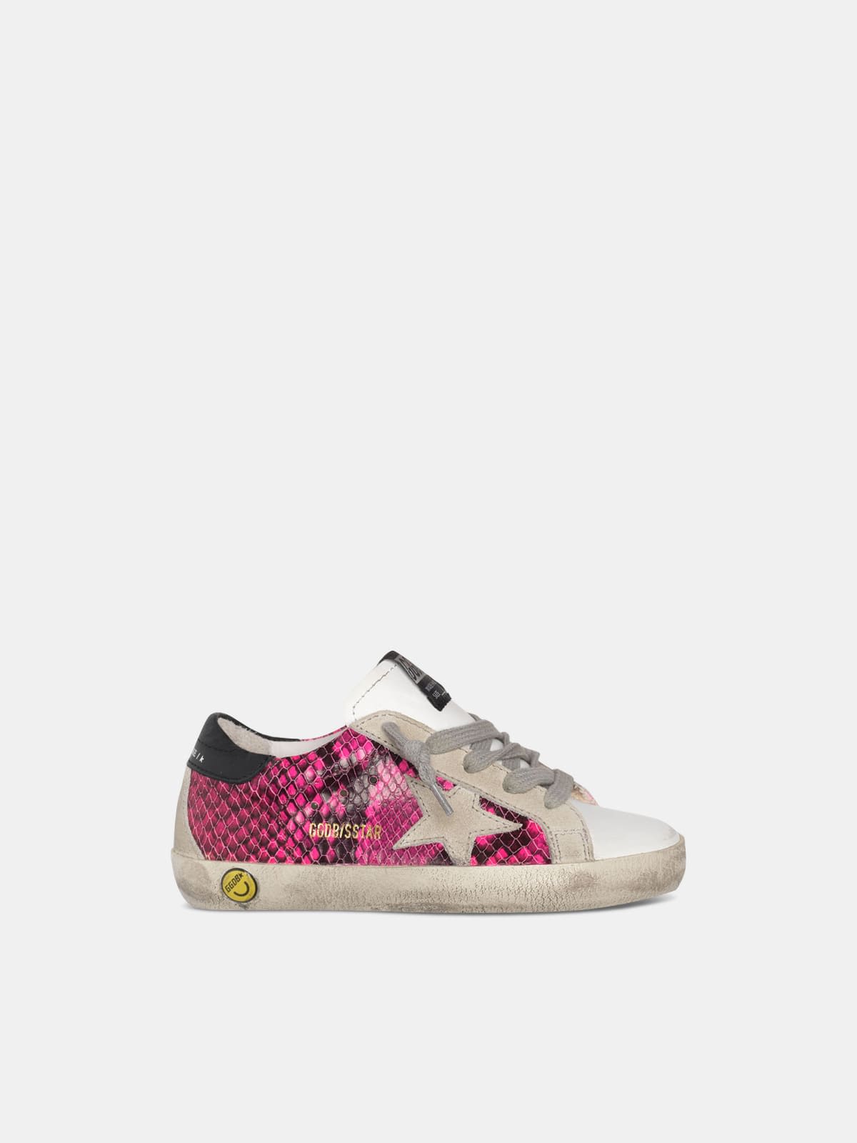 White and fuchsia snakeskin-print Super-Star sneakers
