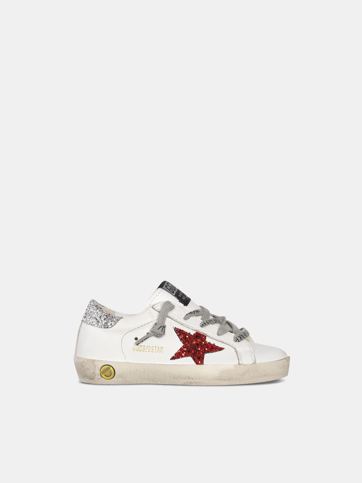 Super-Star sneakers with glittery red star and glittery silver heel tab
