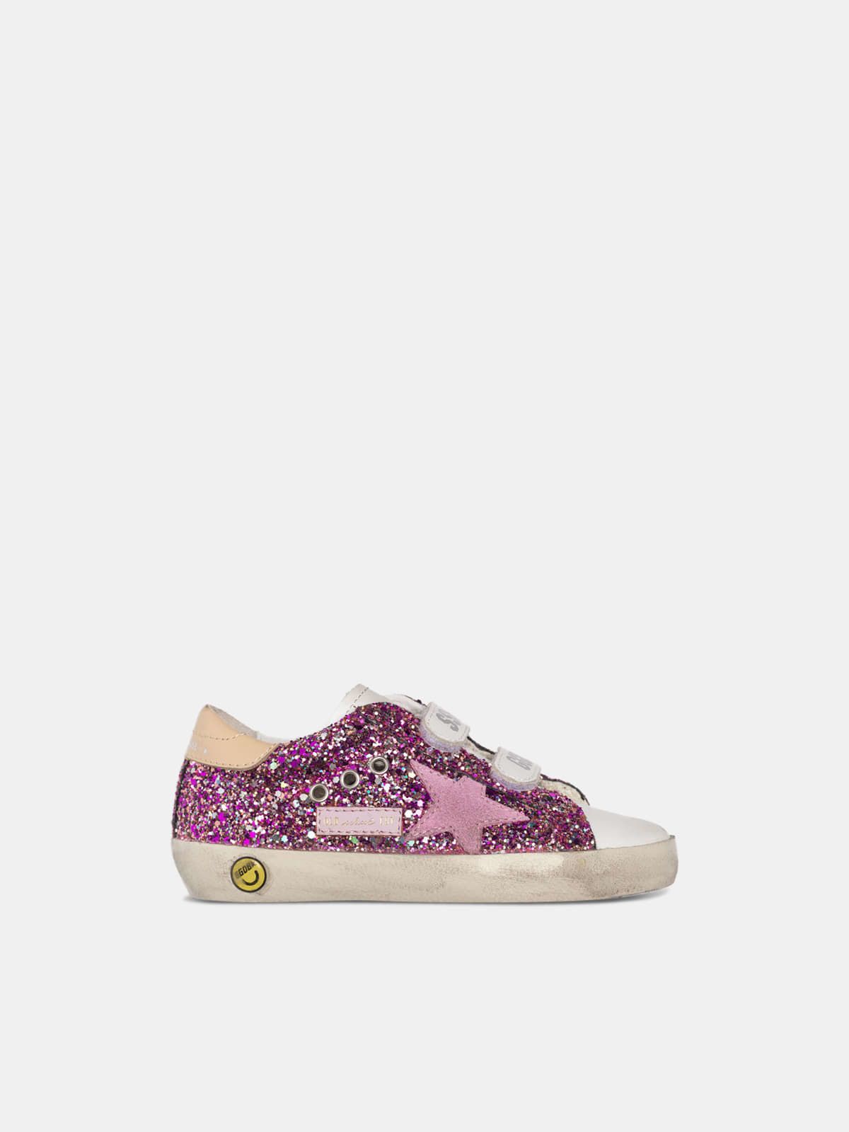 Old School sneakers with fuchsia glitter and pink star