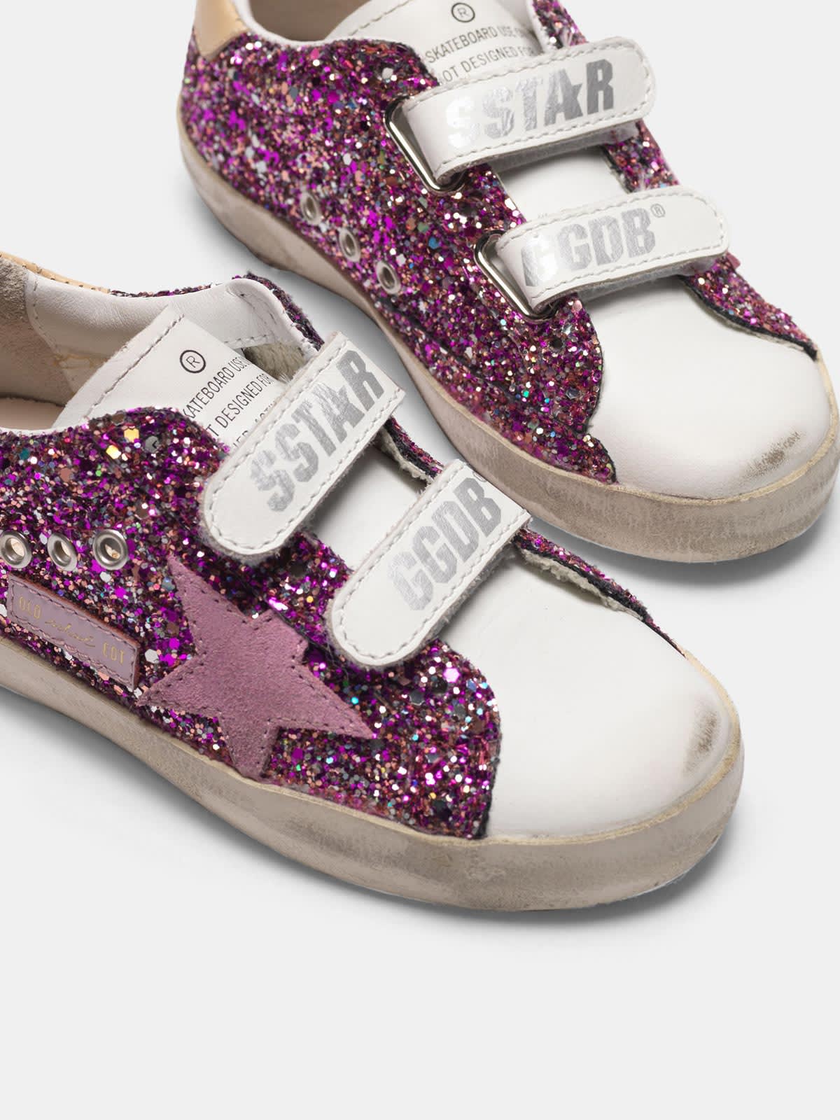 Old School sneakers with fuchsia glitter and pink star