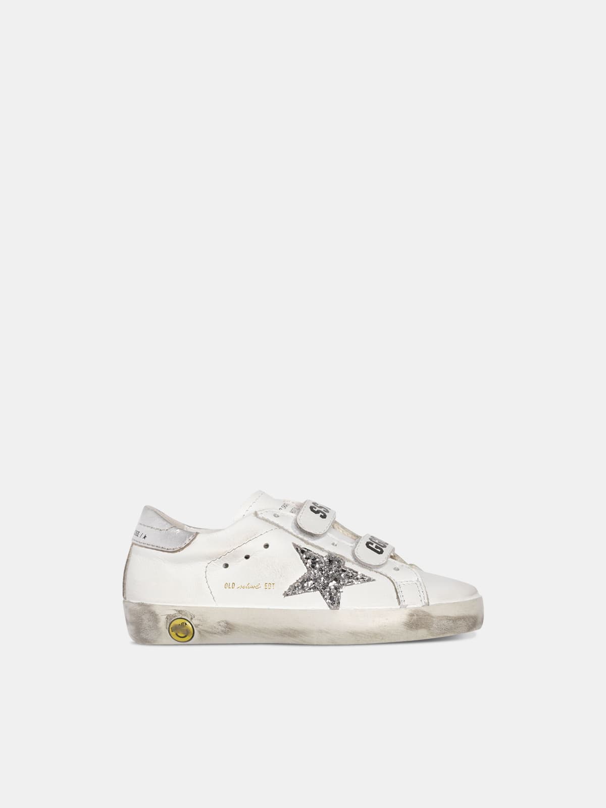White Old School sneakers with glittery star and silver heel tab