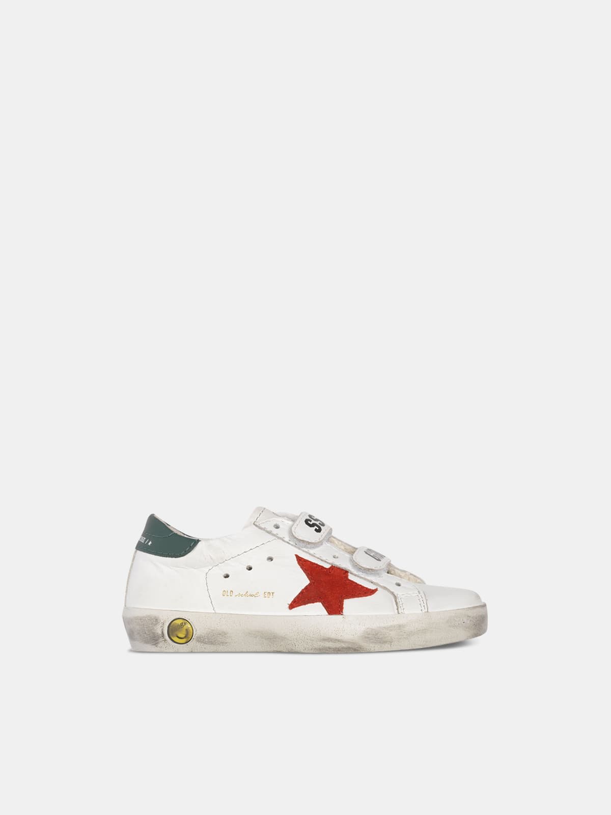 White Old School sneakers with red star and green heel tab