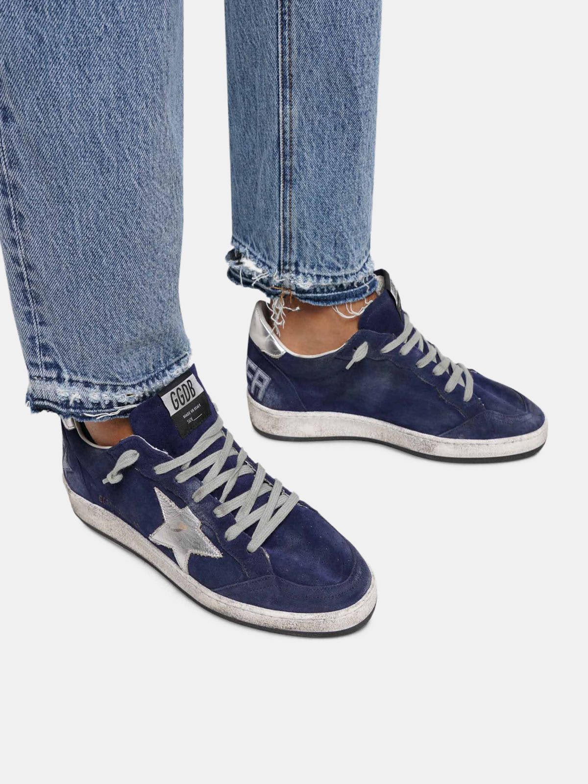 Ball Star sneakers in navy blue suede with silver star
