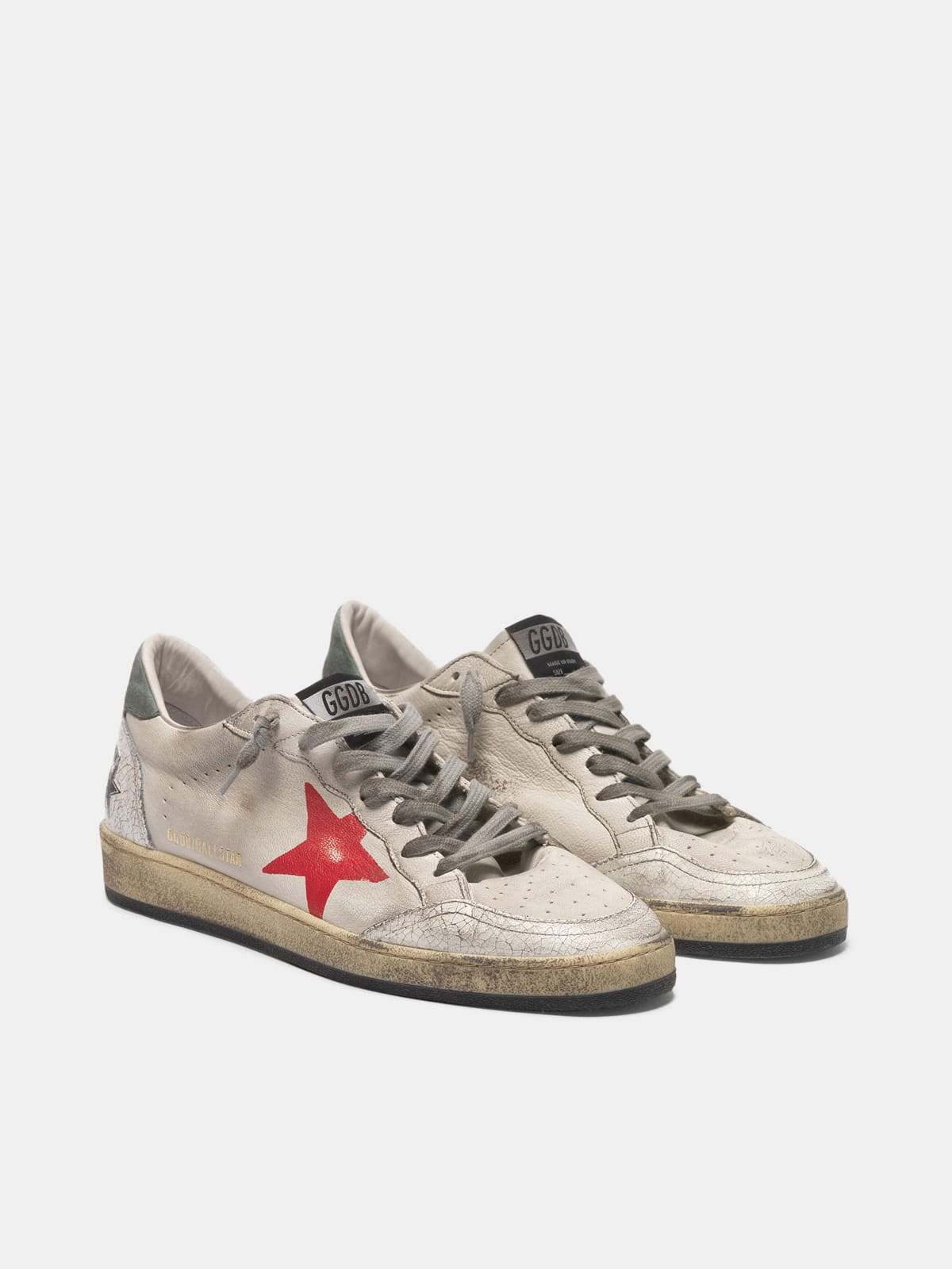 Ball Star sneakers in crackle leather with hand-painted red star
