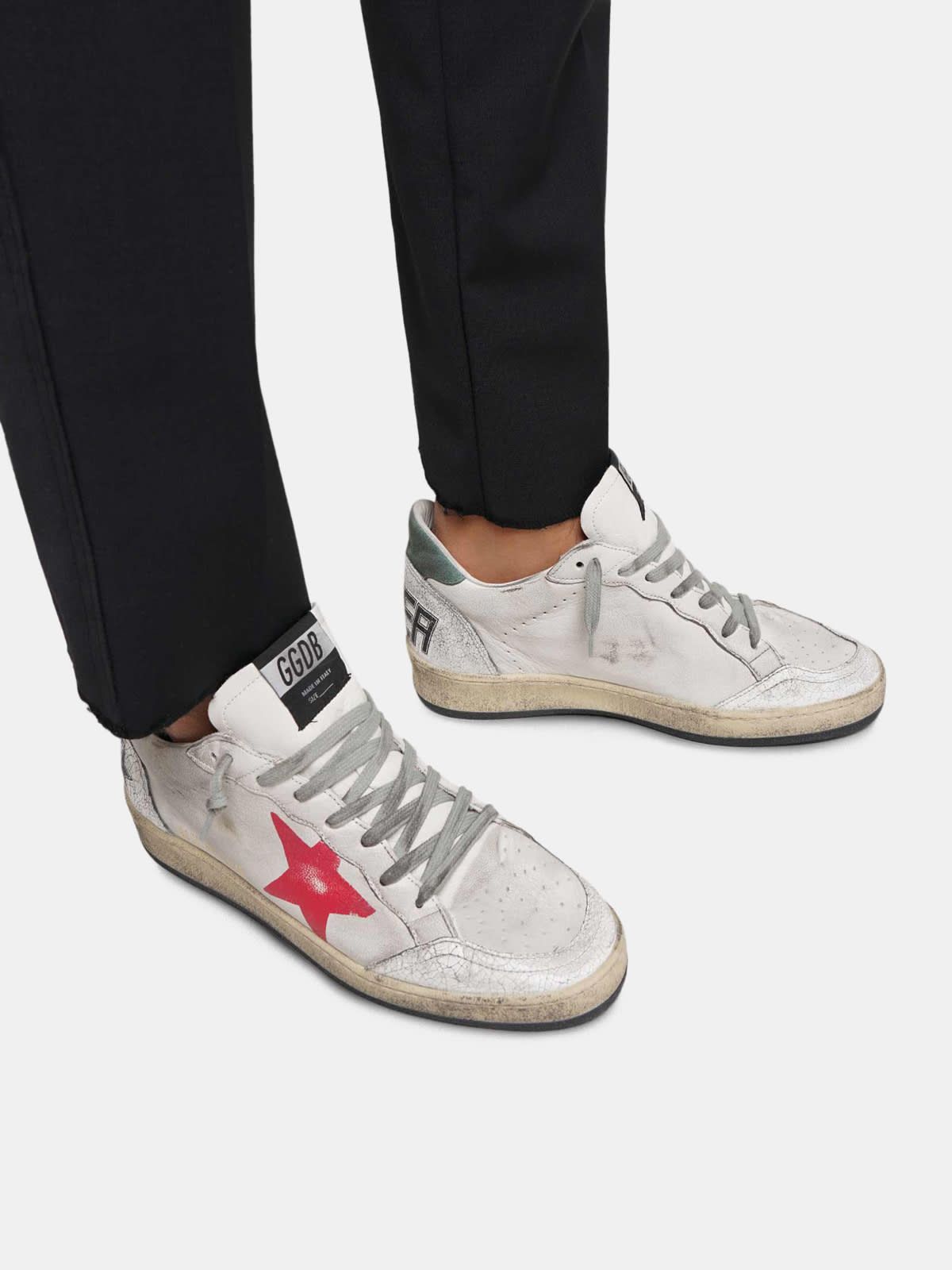Ball Star sneakers in crackle leather with hand-painted red star