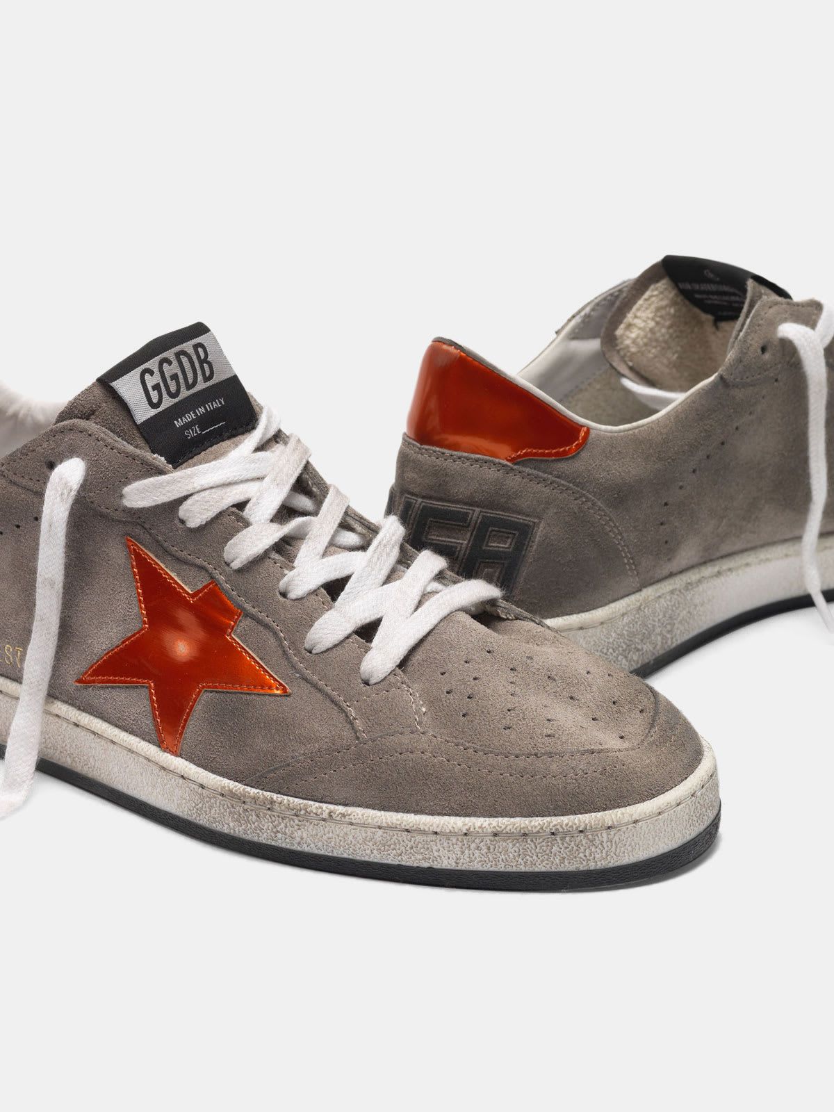 Ball Star sneakers in grey suede with orange star