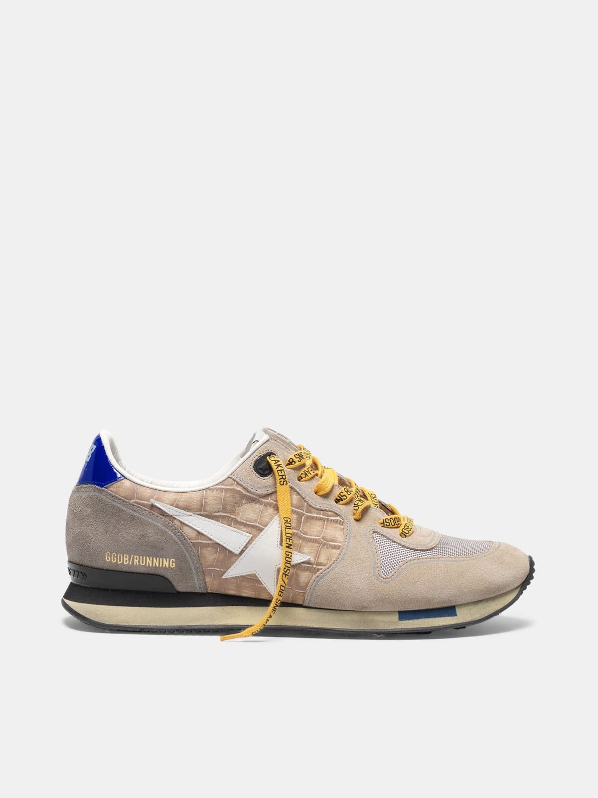 Running sneakers in croc print and nude suede