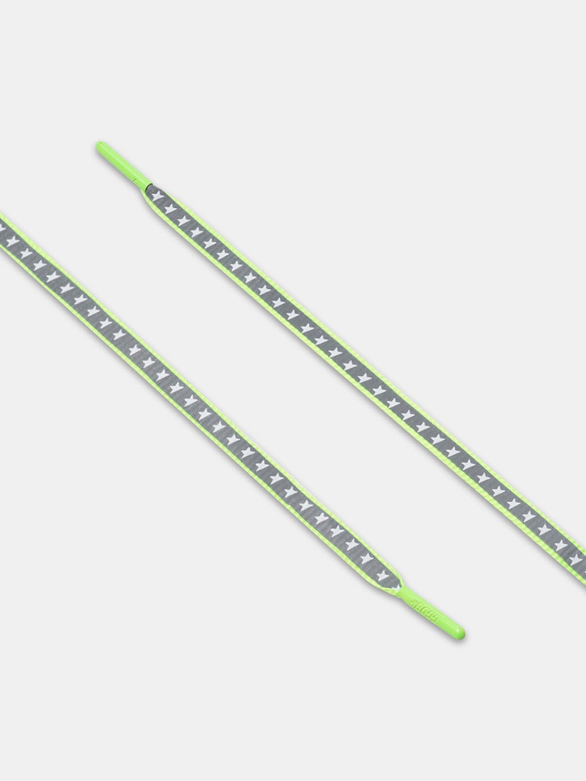 Men's neon green reflective laces with stars