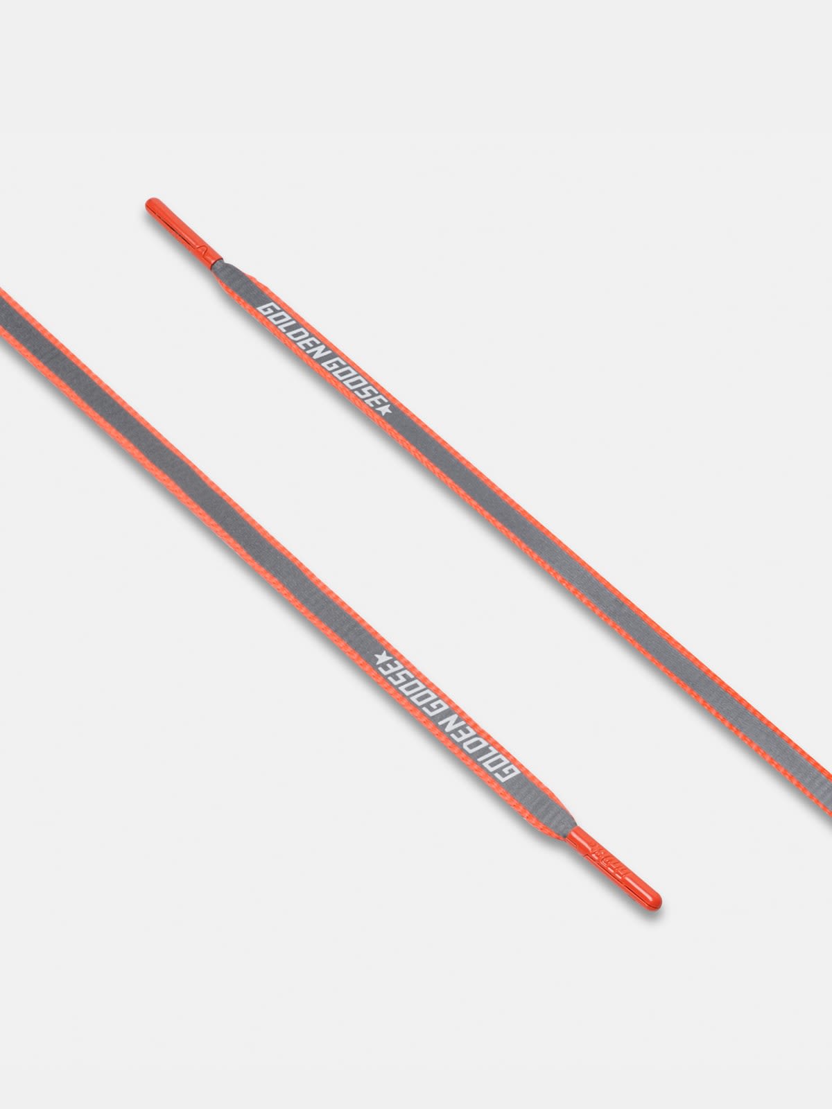 Women's neon orange reflective laces with logo
