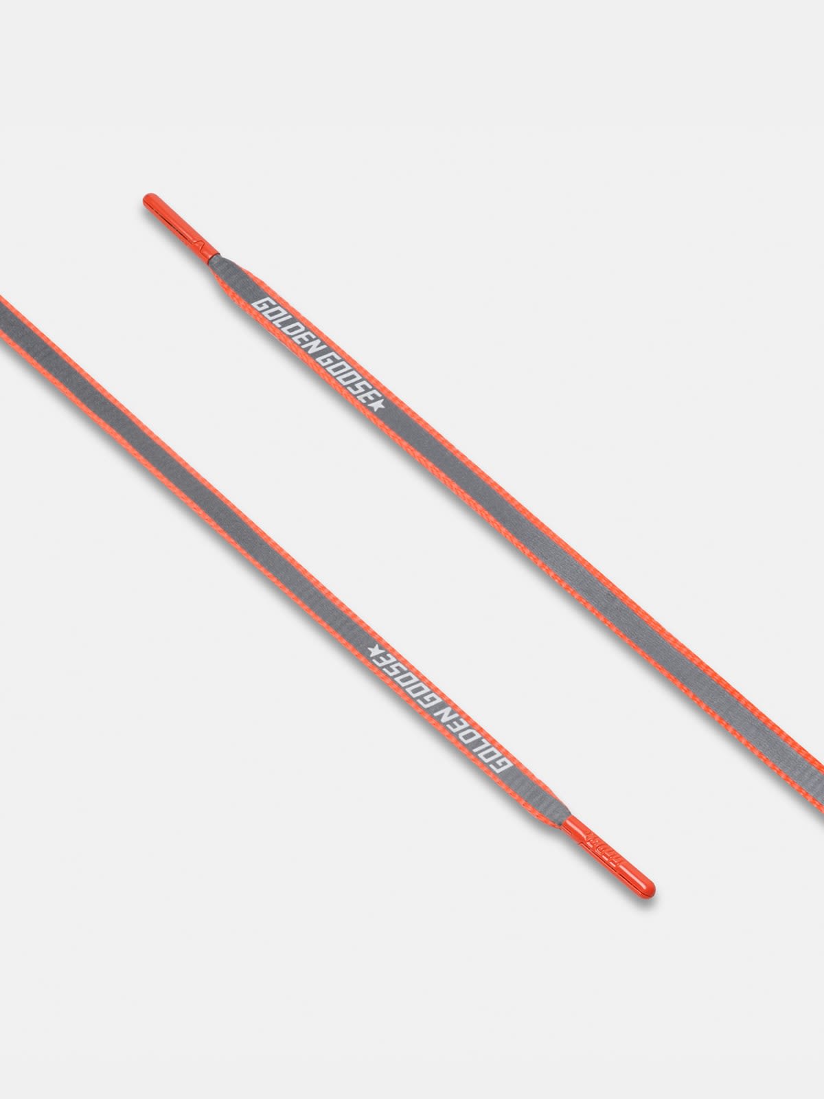Men's neon orange reflective laces with logo