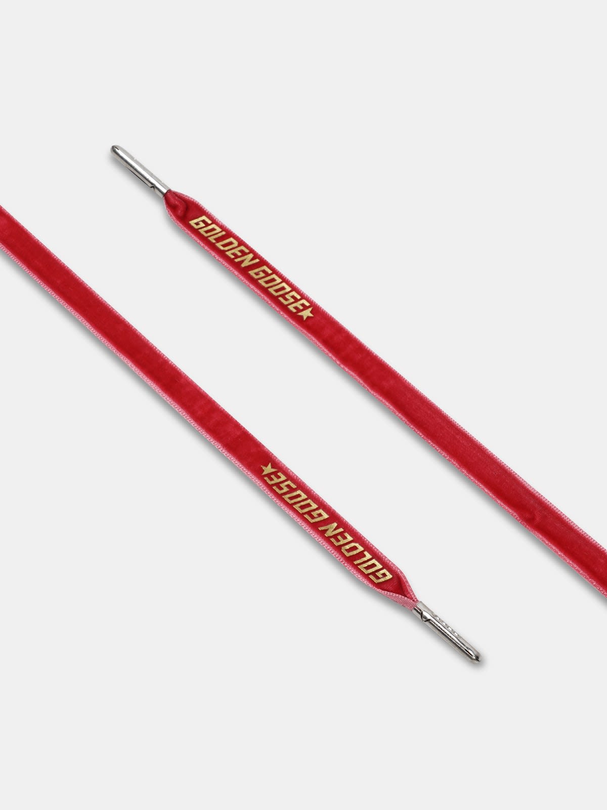 Women's red velvet laces with gold logo
