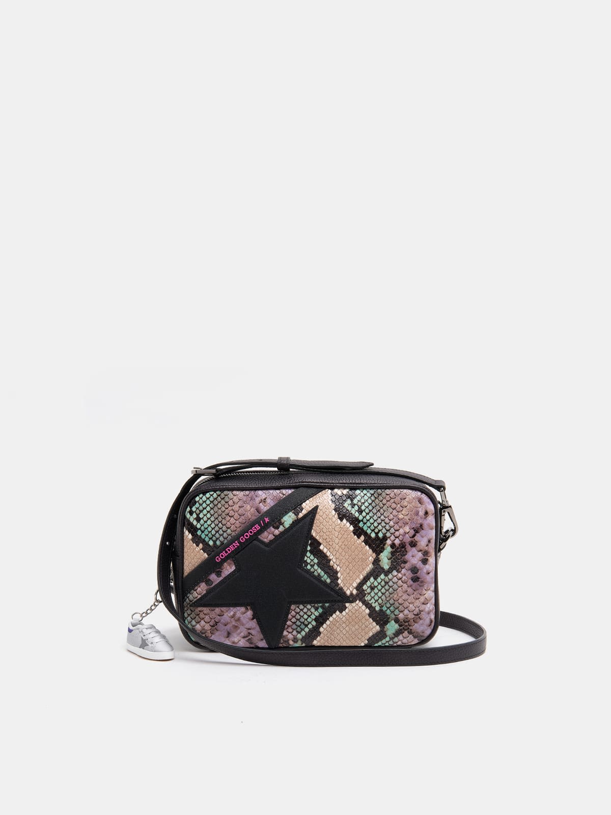 Star Bag with python print and glitter star