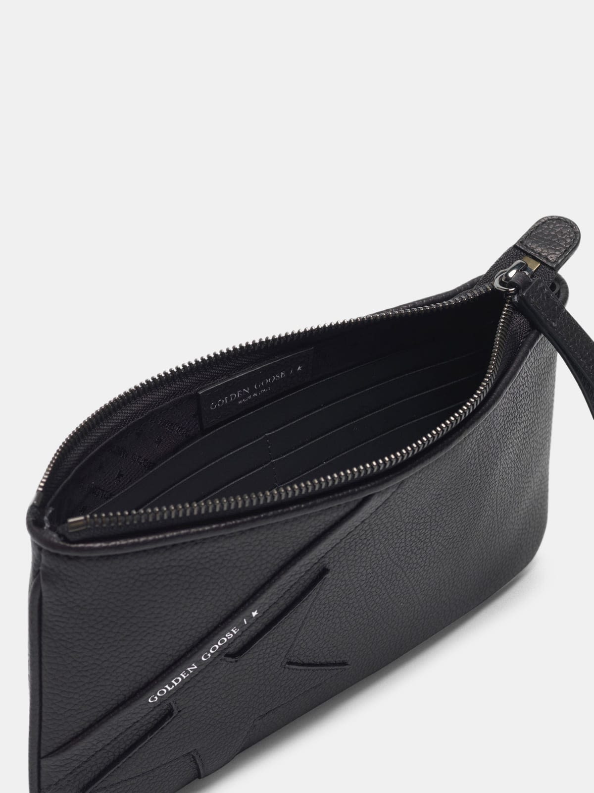 Black Star Wrist clutch bag in grained leather