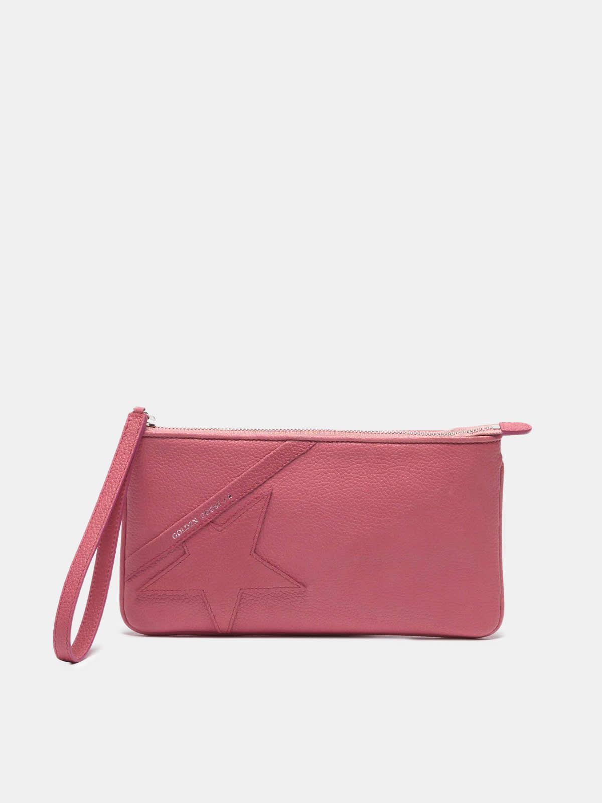 Red Star Wrist clutch bag in grained leather