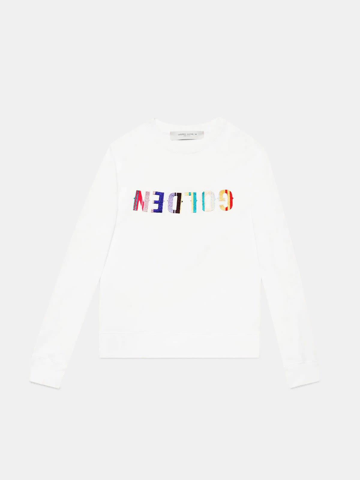Golden sweatshirt with embroidered multi-colour logo