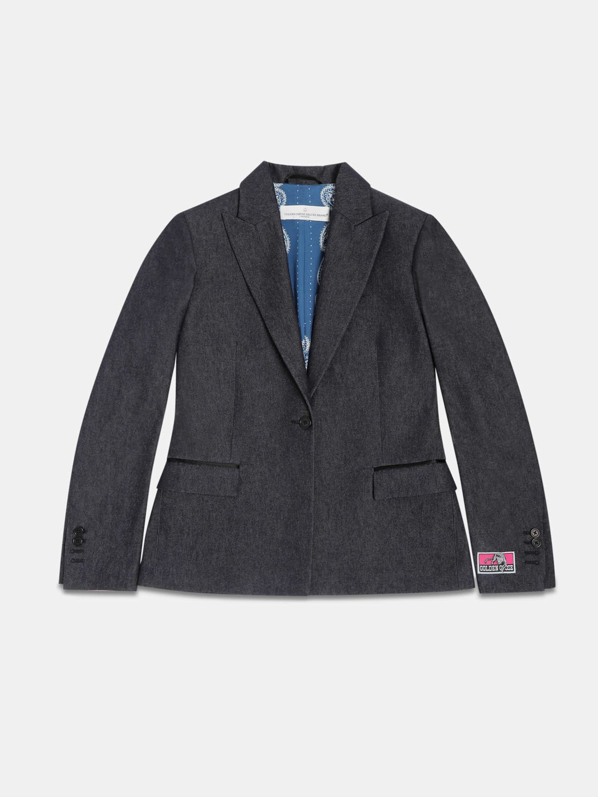 Venice jacket in blue jacquard fabric with paisley motif