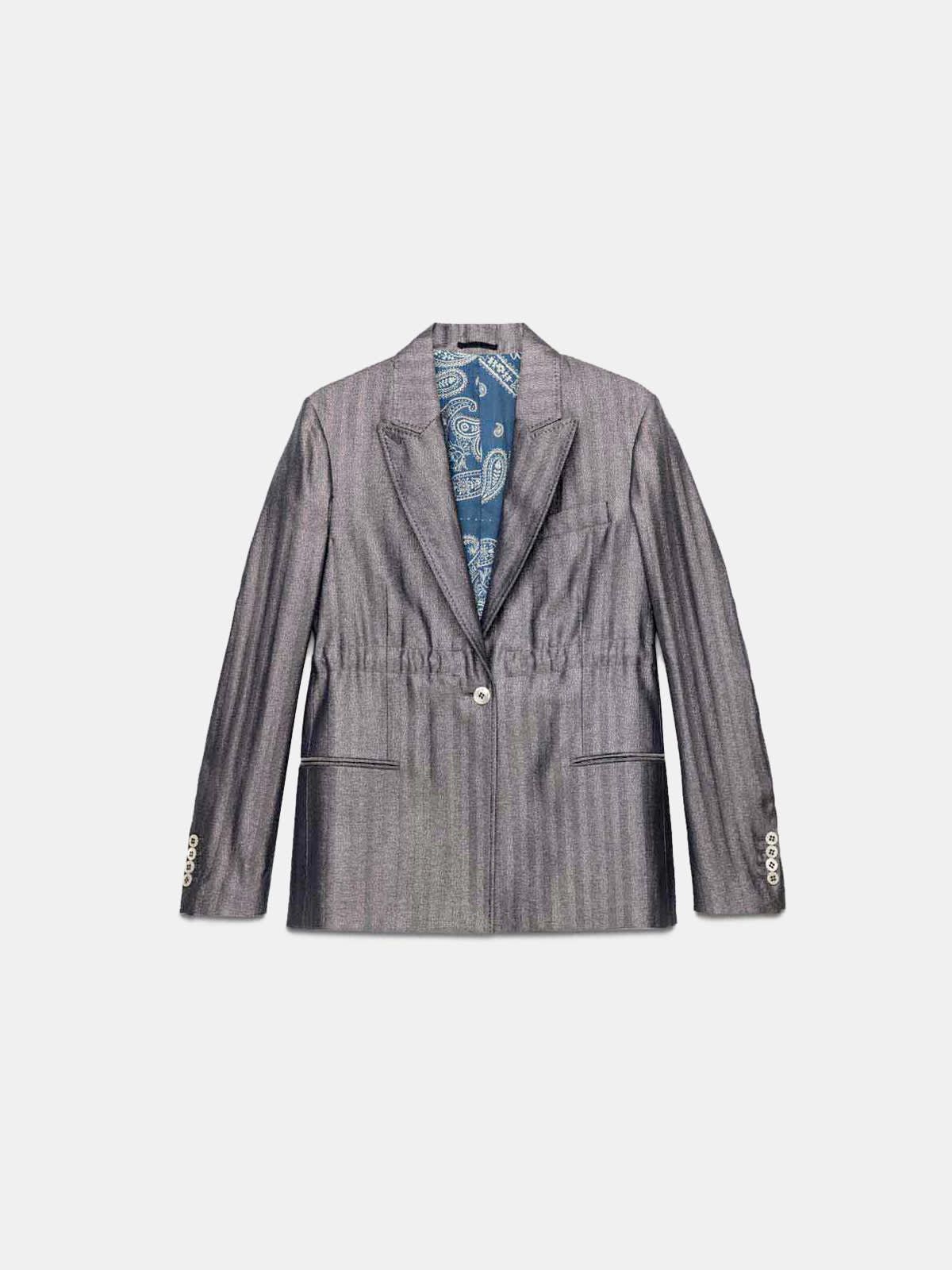 Golden jacket with herringbone pattern and lurex