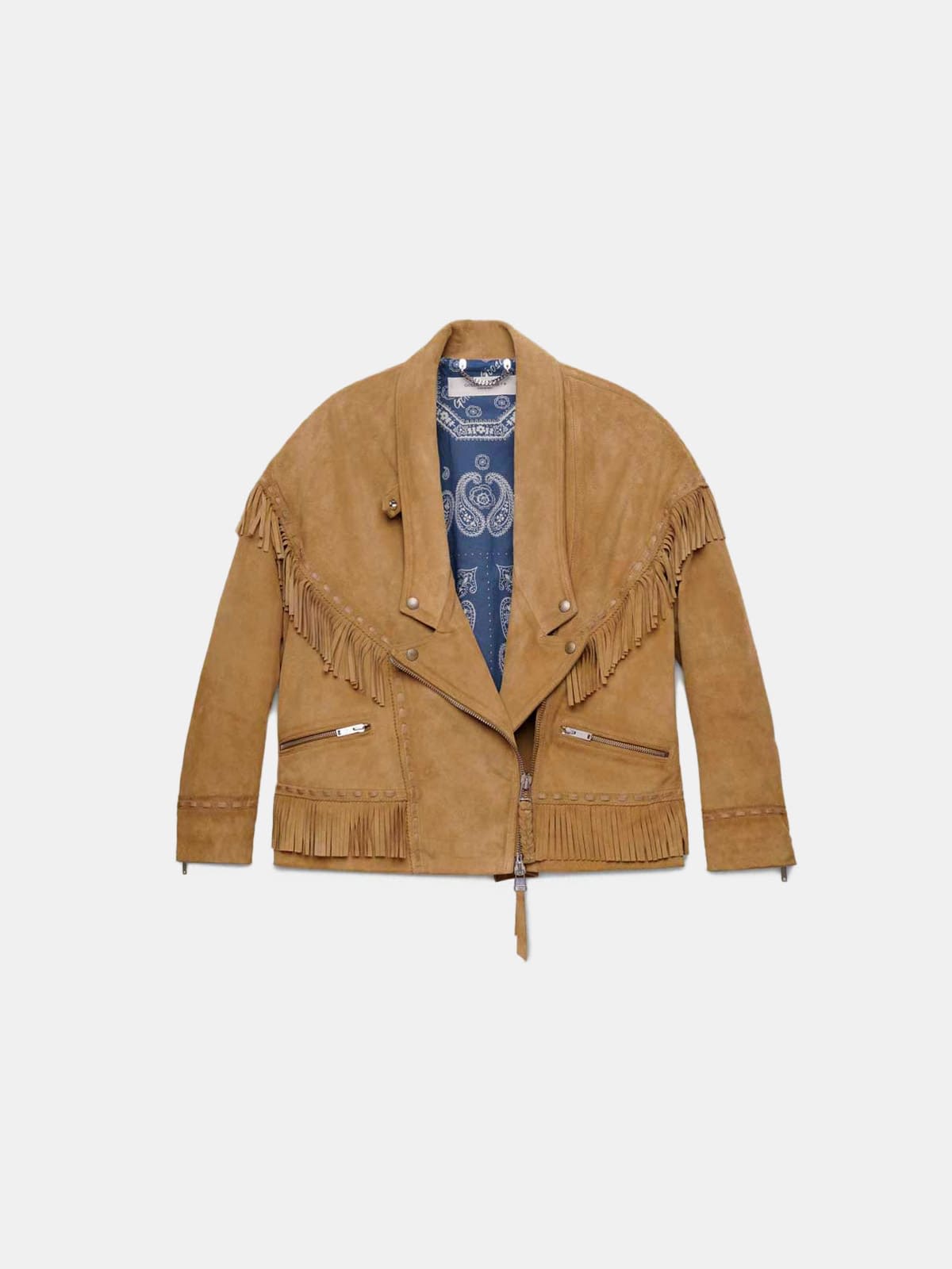 Dallas biker jacket in brown leather with fringes