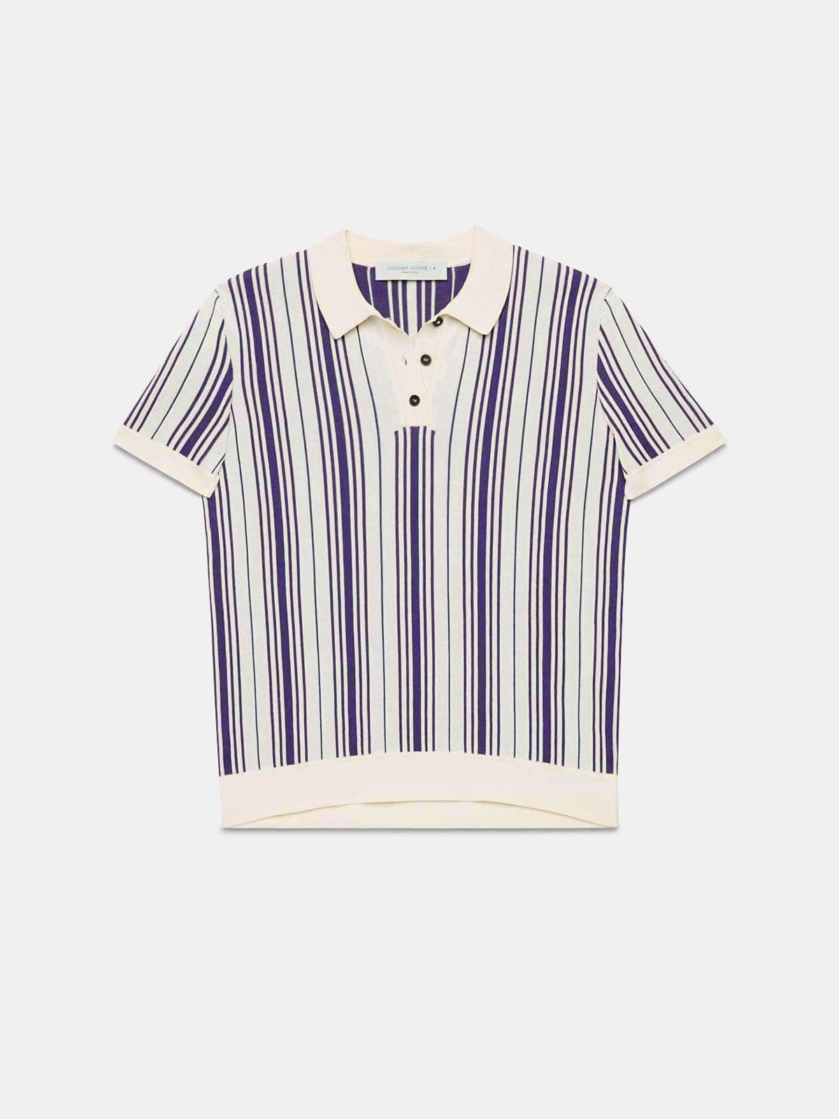 Violet polo shirt in cotton blend with purple stripes
