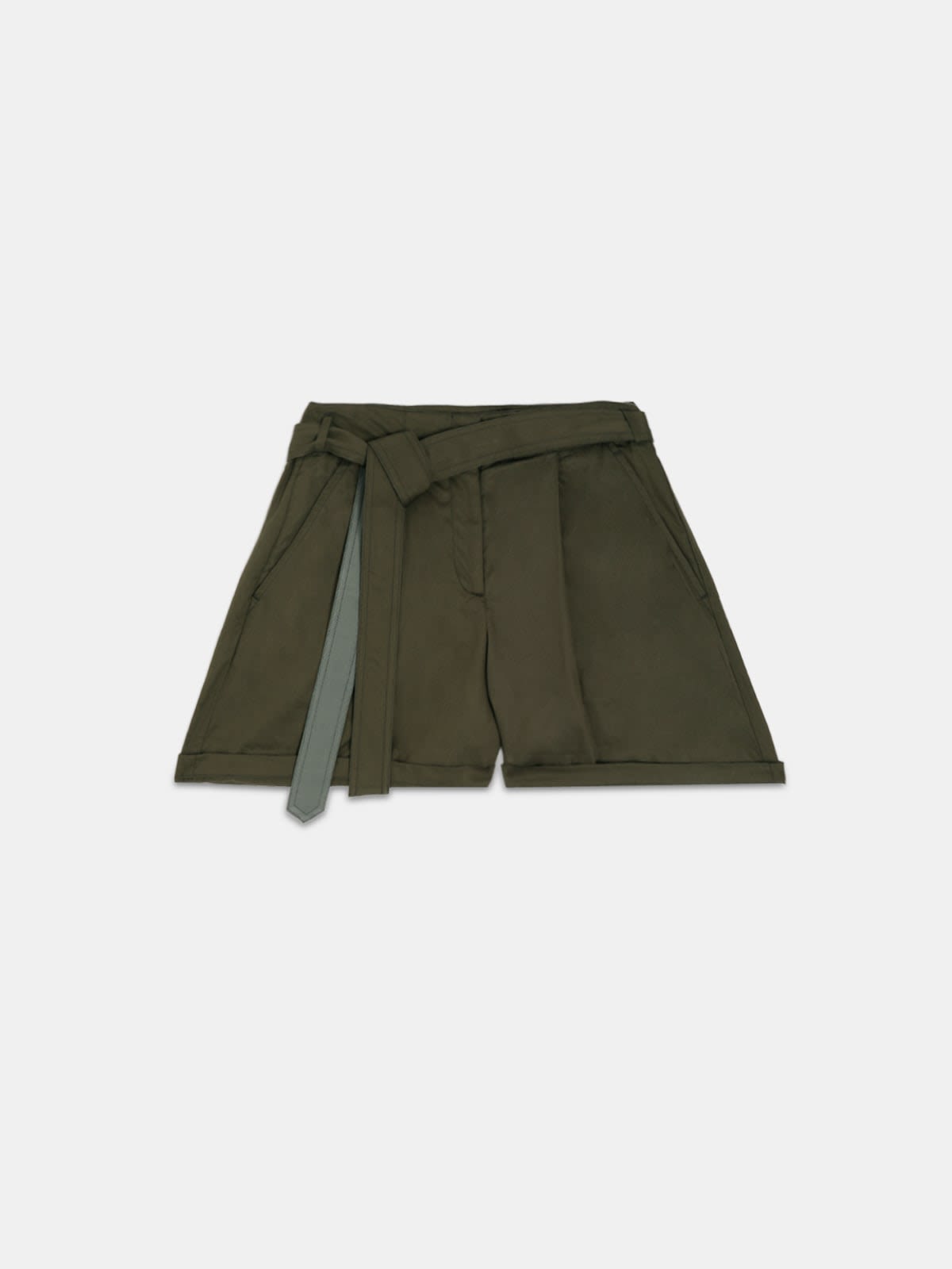 Bella Bermuda shorts in olive-green with belt at the waist