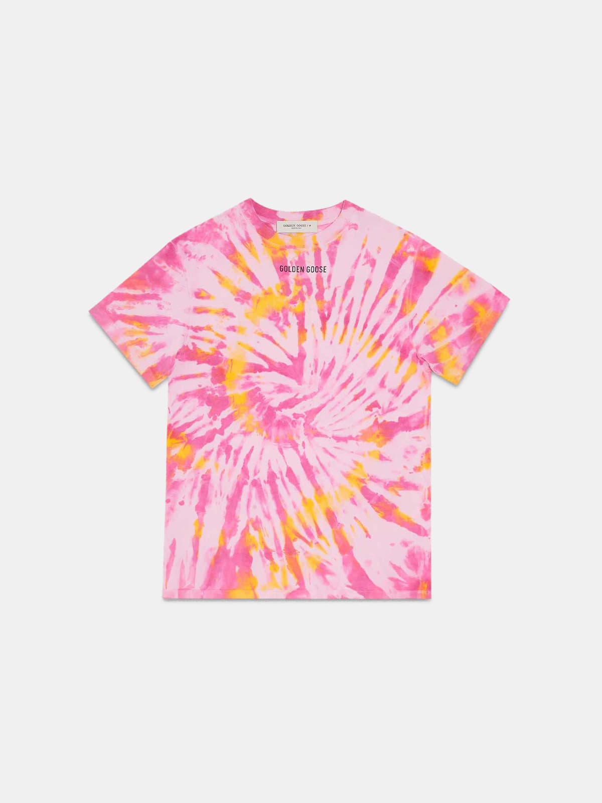Golden tie-dye T-shirt with Sneakers Lover print on the back