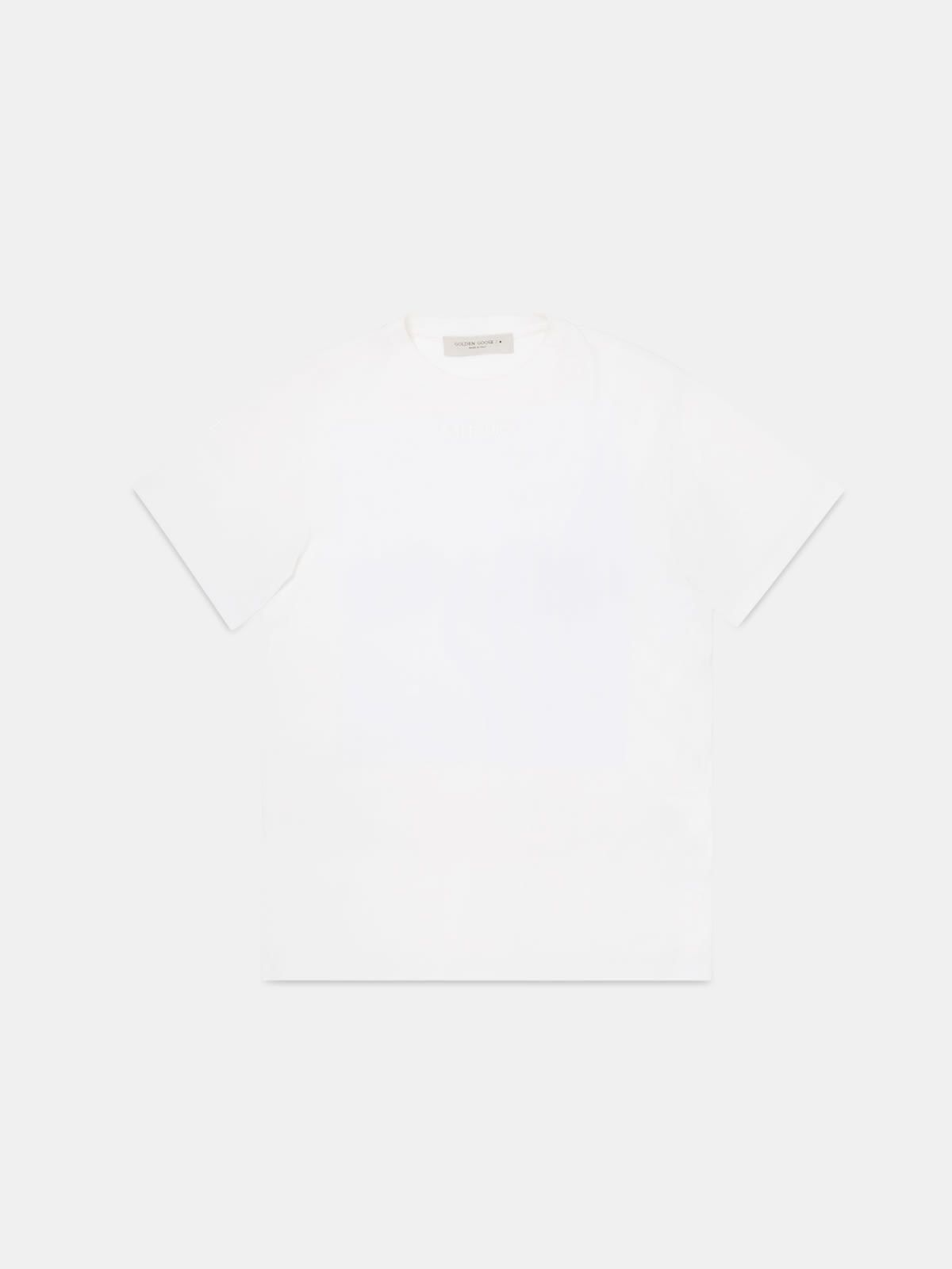 Golden T-shirt in white with glittery print on the back