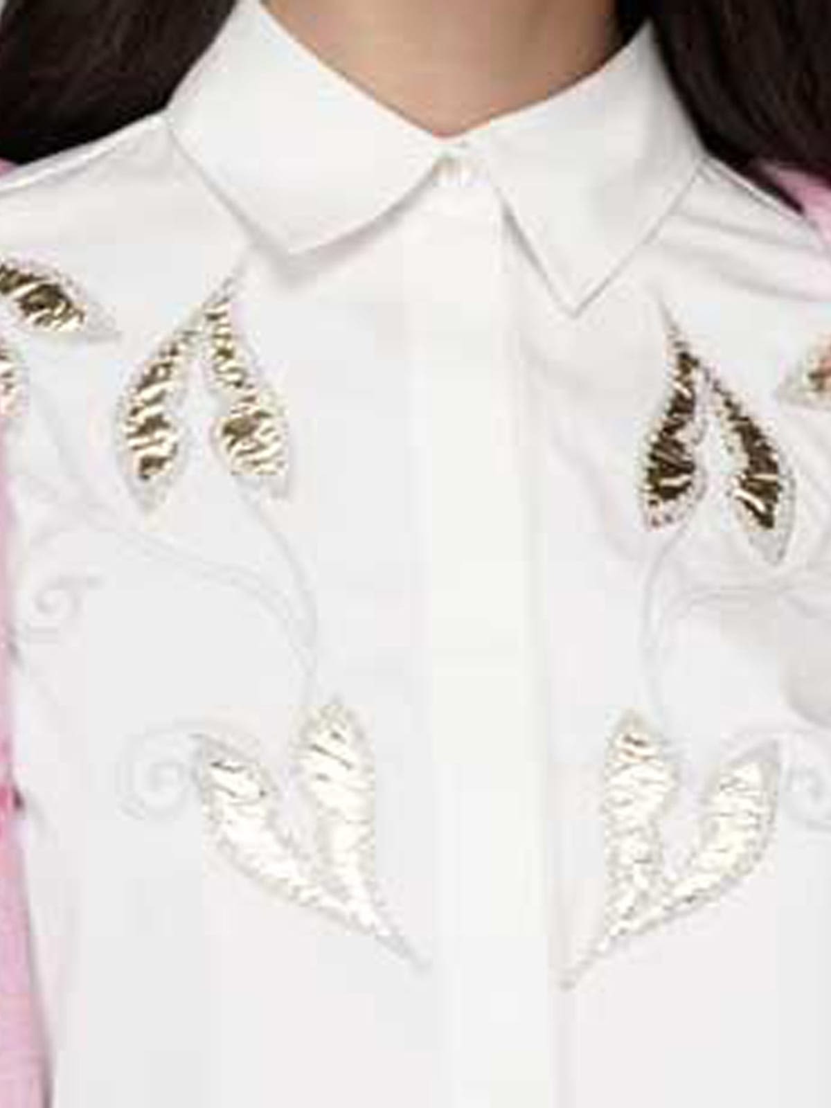 Alice popilin shirt in white with gold leaf embroidery
