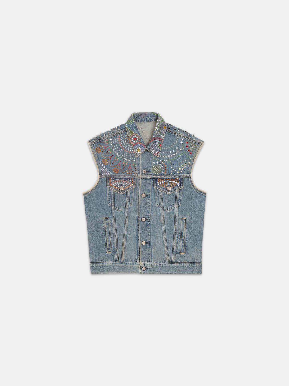 Harper denim waistcoat with rhinestones and studs