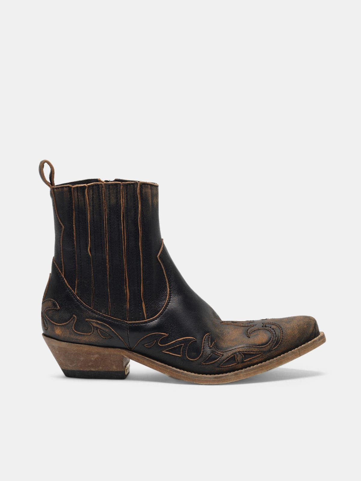 Black aged-leather Santiago ankle boots