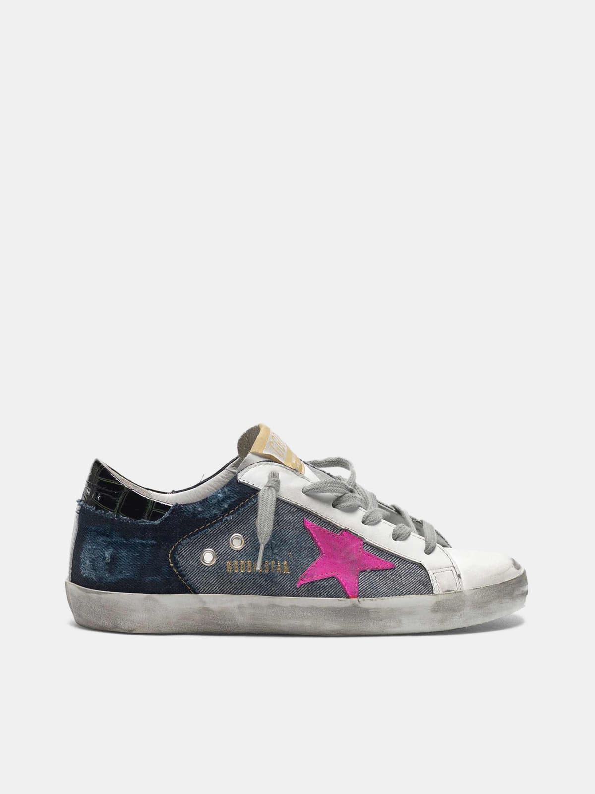 Super-Star sneakers in denim with fuchsia star