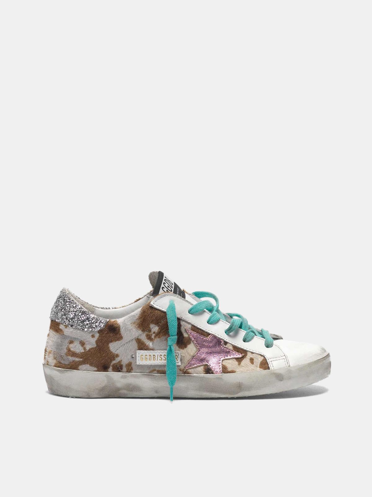 Cow-print Super-Star sneakers with glittery heel tab