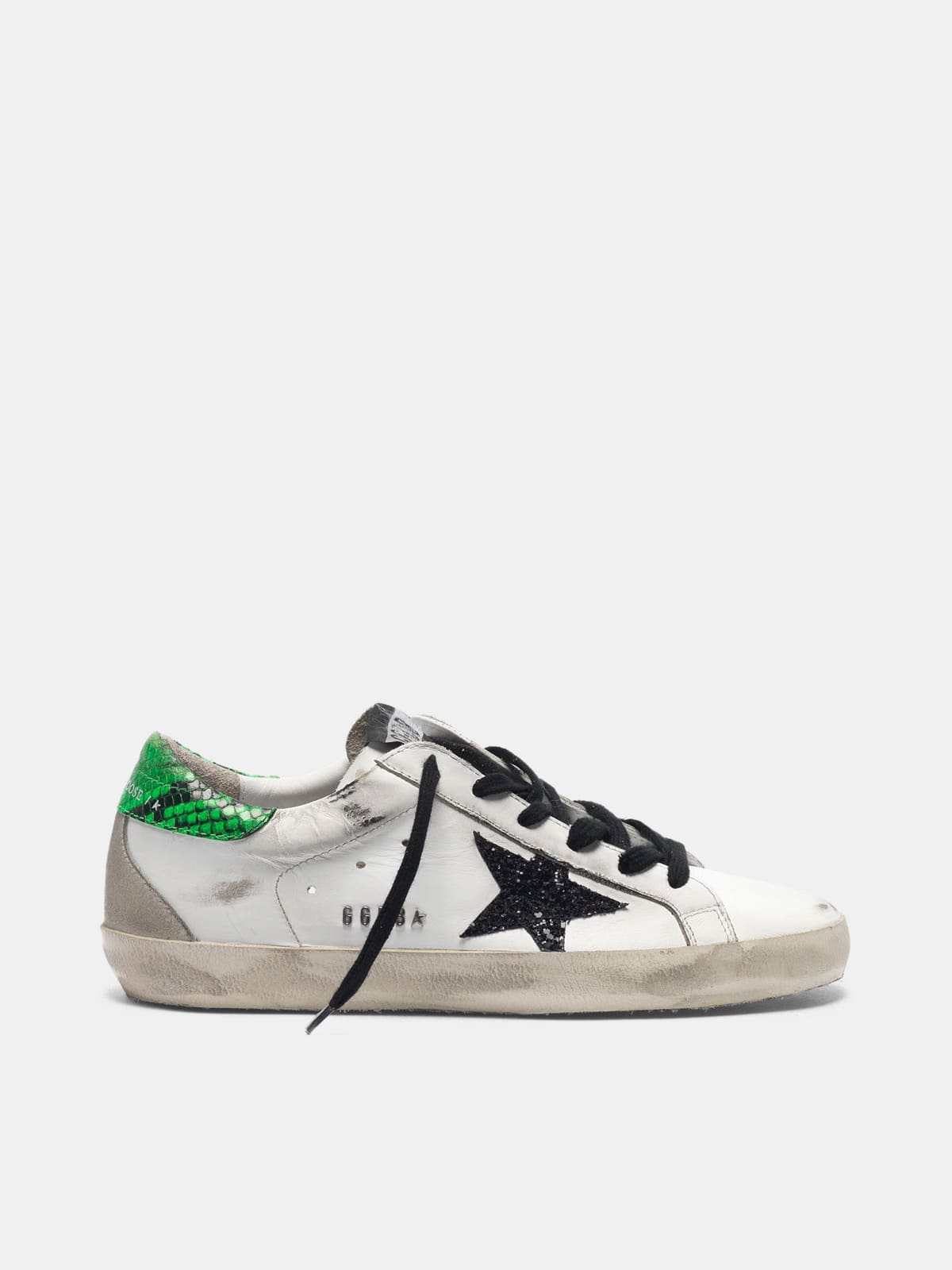 Super-Star sneakers with glittery black star and snakeskin-print heel tab