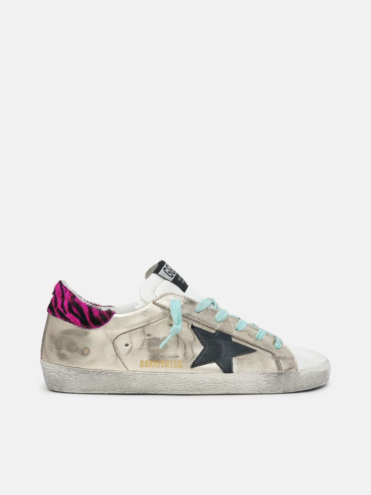 Gold Super-Star sneakers with zebra-print heel tab