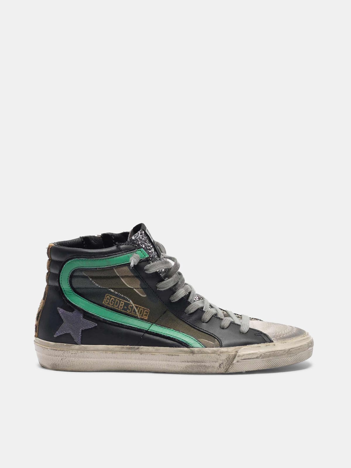 Camouflage Slide sneakers with glittery insert
