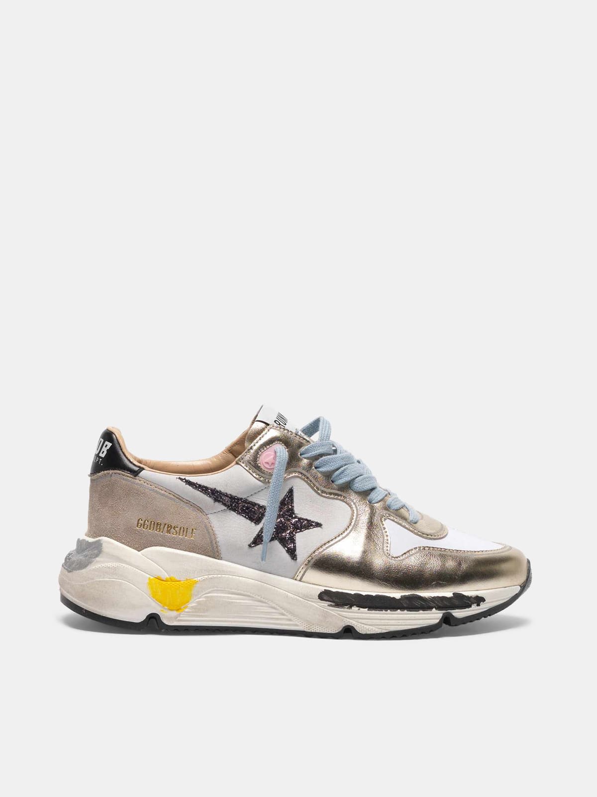Laminated Running sneakers, nubuck insert and glittery star