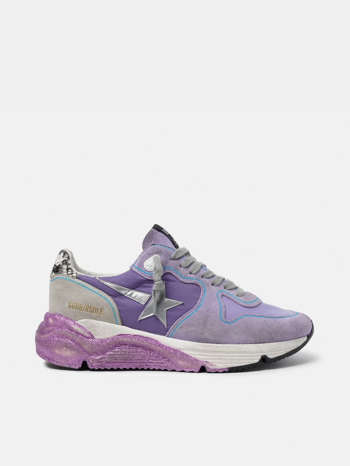 Lavender Running Sole sneakers with glittery sole and silver star