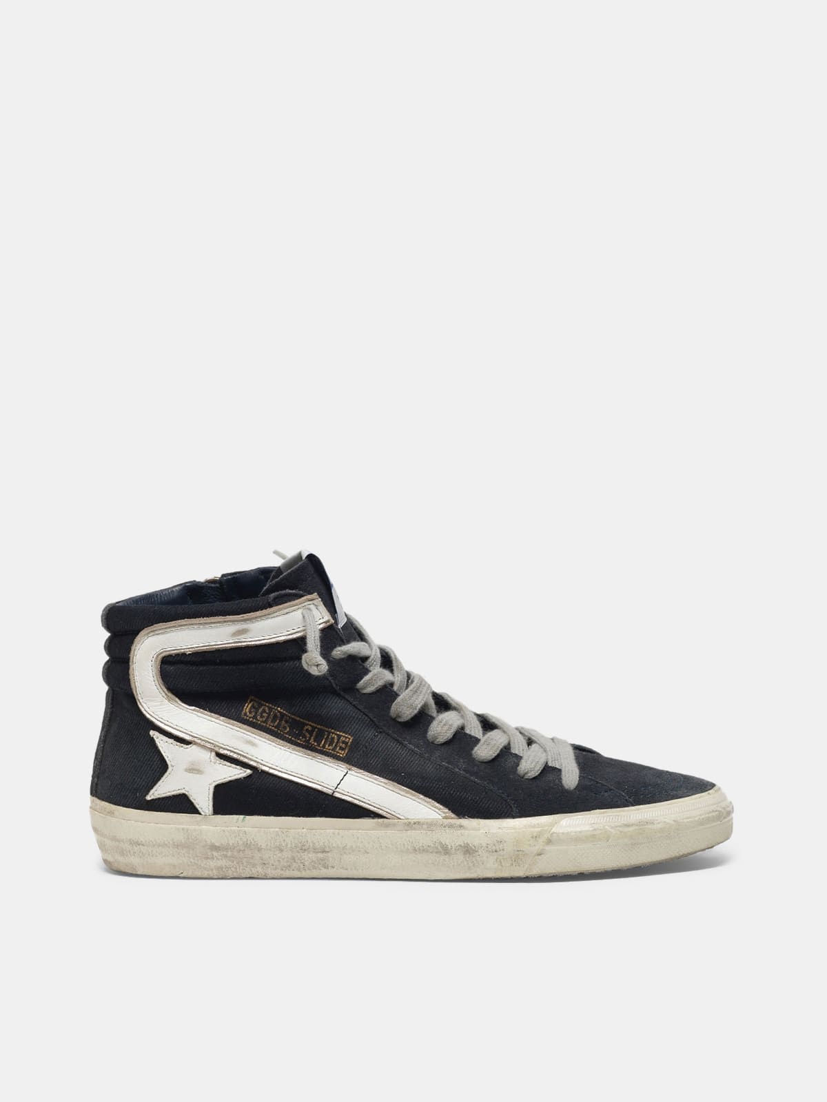 Slide sneakers in canvas with contrast star and eyelet threading
