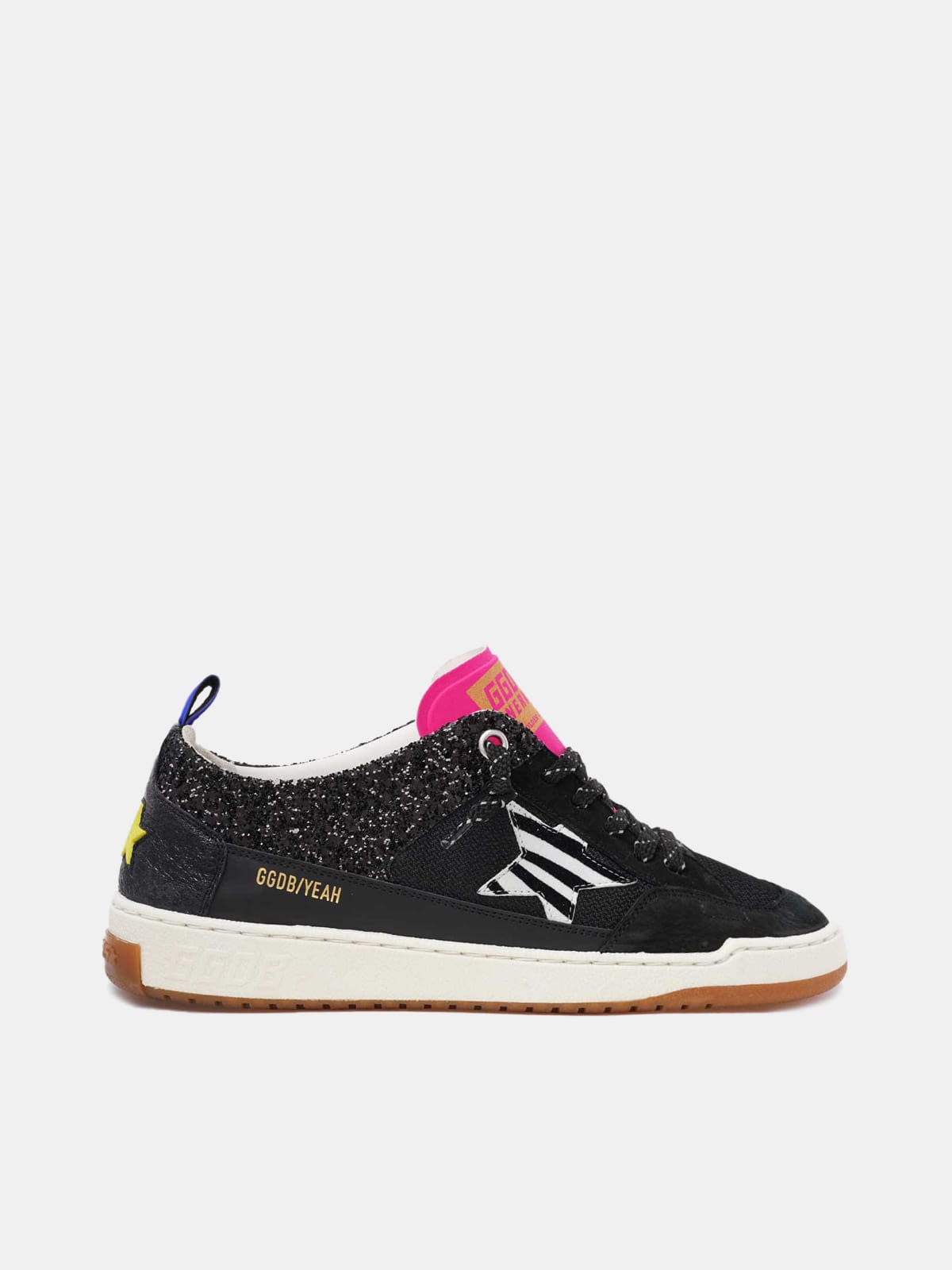 Men??s black Yeah sneakers with glitter and zebra-print star