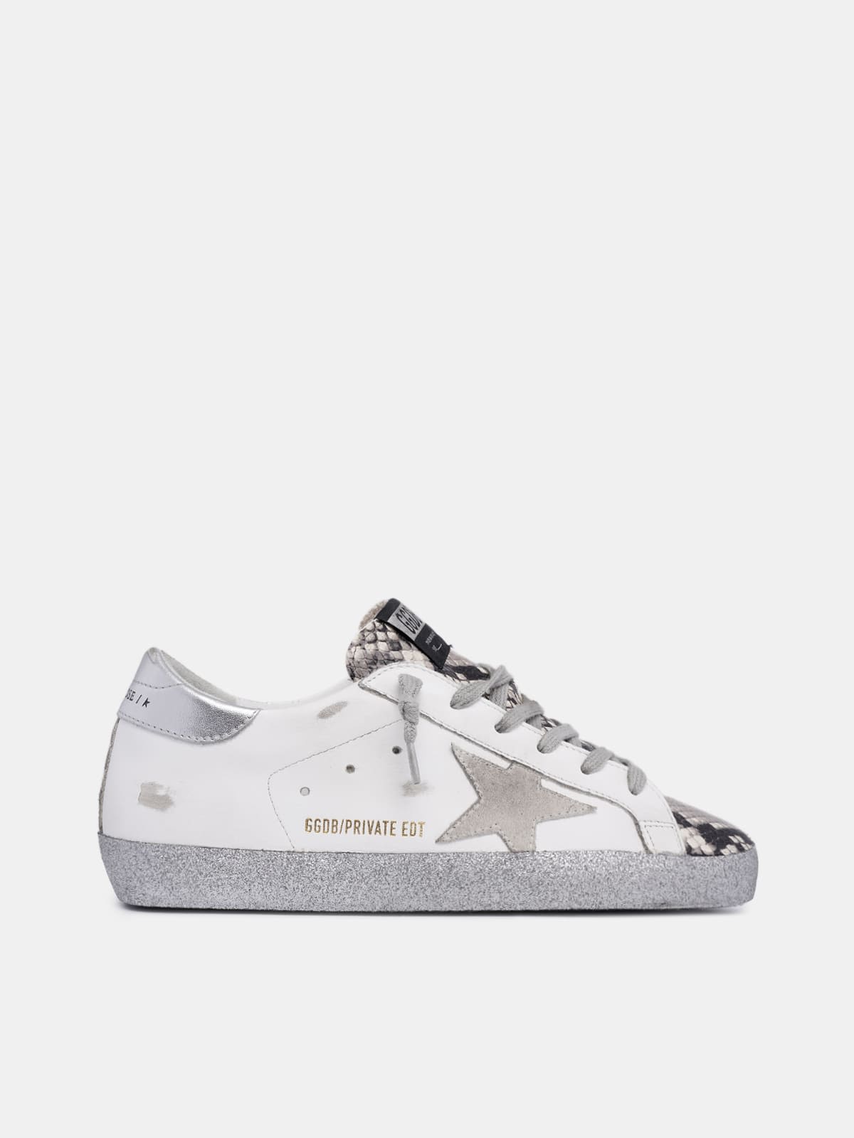 Super-Star sneakers with snake-print insert and glitter