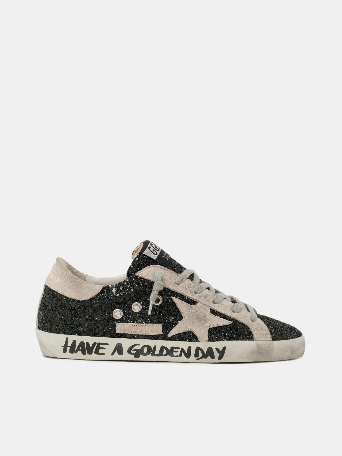 Super-Star sneakers with black glitter and handwriting