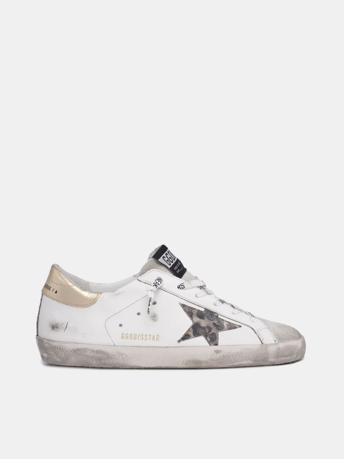 White Super-Star sneakers with leopard-print star