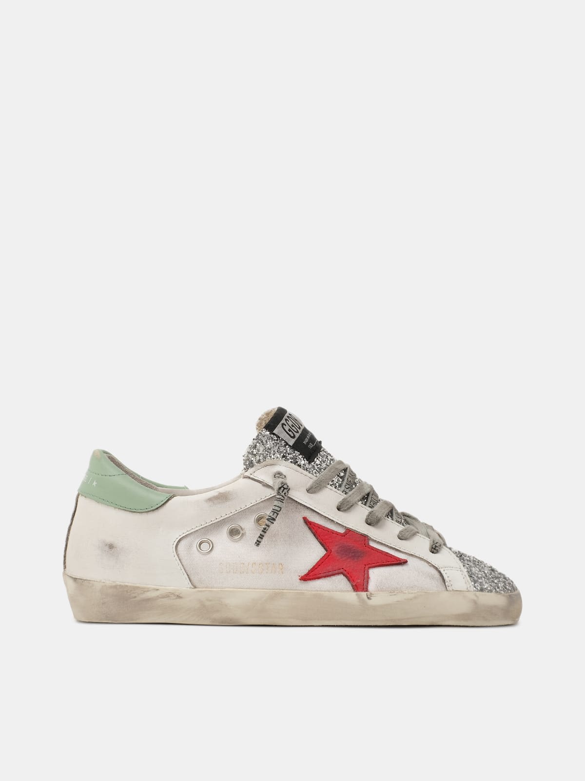 Super-Star sneakers with glitter insert and red star